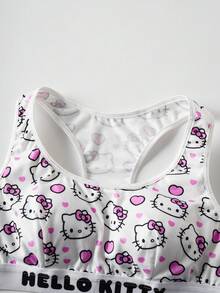 HELLO KITTY AND FRIENDS | SHEIN 女士可爱卡通爱心印花撞色字母滚边文胸内裤套装 - 粉色 - 查看 3
