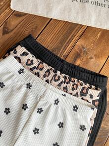 SHEIN Emery Rose Kids Quần legging mùa hè dáng rộng, in họa tiết toàn thân, cạp chun co giãn, chất liệu gân nổi, thích hợp cho bé gái. - Nhiều màu - Xem 4