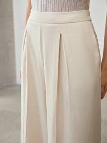 MOTF PREMIUM 女士纯色褶裥阔腿办公西装裤 - 米色 - 查看 2