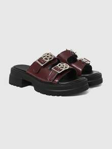 ROMWE Grunge Punk Sandales à brides de style punk rock européen et américain pour femmes avec boucle métallique, sandales romaines à bout ouvert pour la plage, sandales compensées gothiques pour les vacances d'été et Halloween - Marron mat - Voir 3