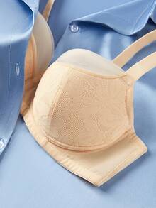 LUVLETTE Underwire Lightly Lined Nude Mesh Lace Push-Up Support Invisible Sheer Minimizer  Lingerie Bra - Apricot - View 6