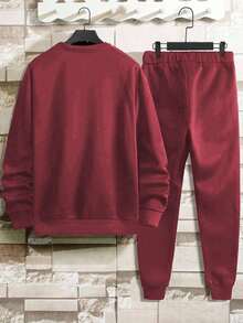 SHEIN Cottnline Men's Sweatshirt And Pants Two-Piece Set With Emoticon And Letter Print - Burgundy - View 6