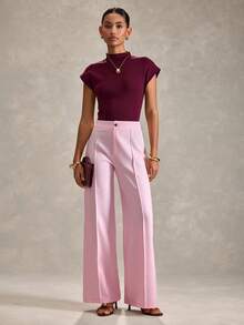 RueChic Women Solid Color Button Detailed Regular Fit Pants - Baby Pink - View 2