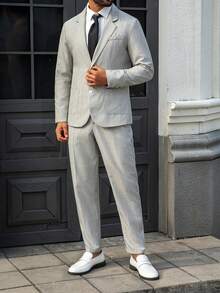 Manfinity Mode Men's Business Commuter Suit Set (Jacket And Pants) - Grey - View 3