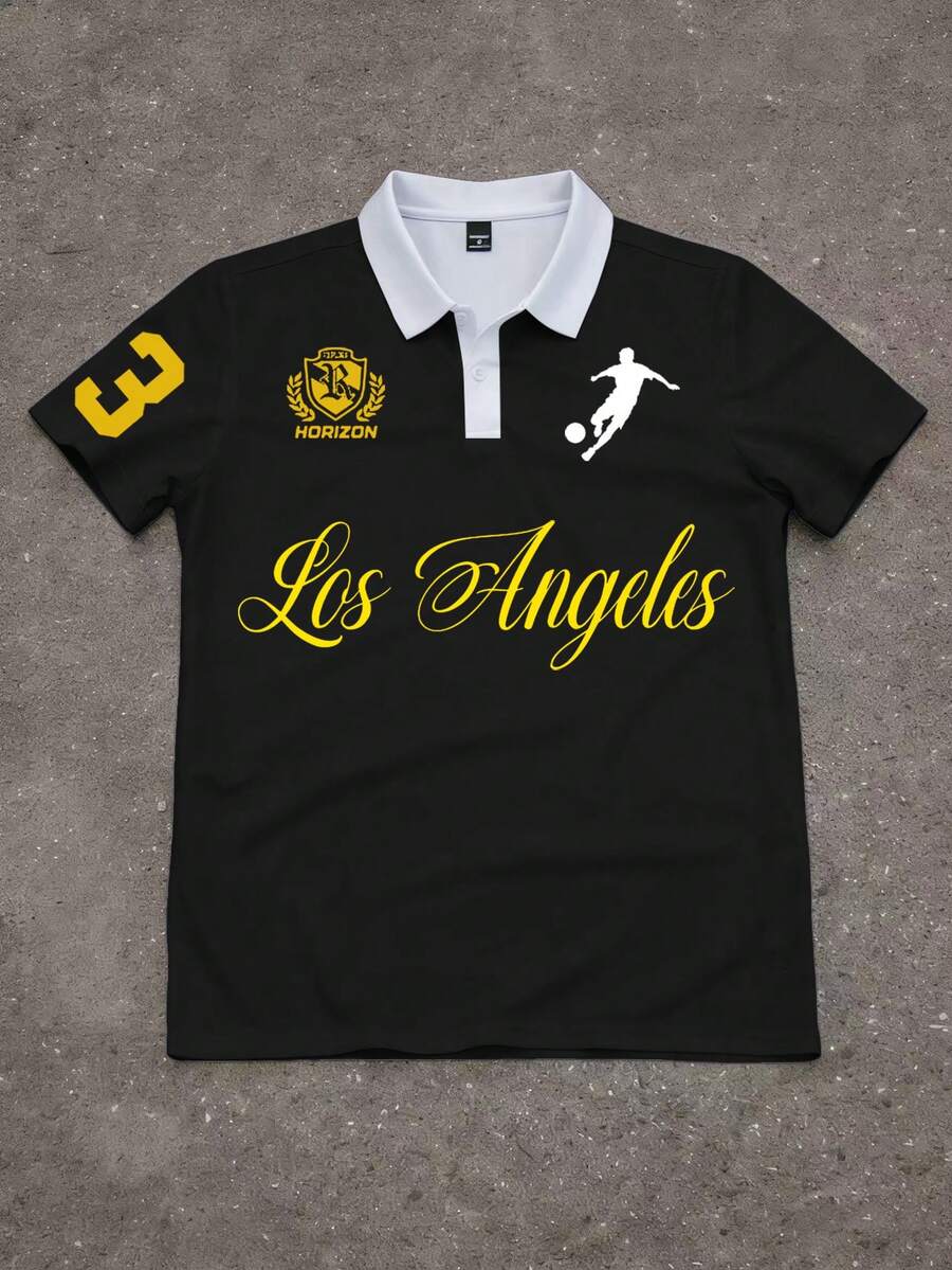 Aesthetic Post Men's Casual Letter Print Short Sleeve Polo Shirt, Summer - Multicolor - View 1