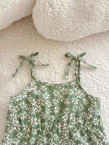 SHEIN Bộ áo liền quần họa tiết hoa nhí dễ thương, thoải mái cho bé gái sơ sinh mùa hè - Nhiều màu - Xem 2
