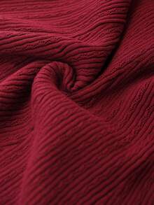 ZEYLAH 两件套优雅针织套装：V领荷叶边开衫毛衣和鱼尾针织半身裙，秋冬款 - 酒紅色 - 查看 7