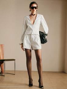 Arave 女士梭织宽肩V领泡泡袖设计派对、约会、度假长袖两件套 - 白色 - 查看 2