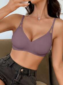 Áo lót hai dây không đường may, màu trơn, khoét lỗ dành cho nữ - Màu tím - Xem 8