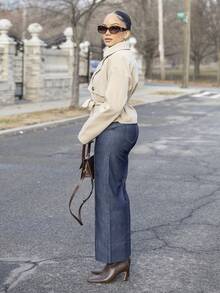 Áo khoác trench coat nữ ngắn, cạp chun màu kaki, đa năng cho mùa thu/đông - Màu Khaki - Xem 3