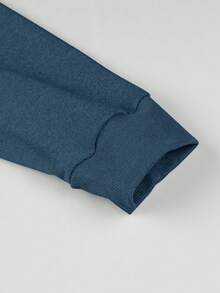 Manfinity Homme Loose Fit Men's Hoodie With English Letter Print, Kangaroo Pocket And Drawstring - Navy Blue - View 5