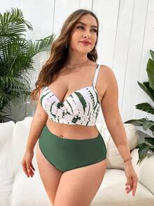 Swim Lushoire Plus Size Underwire Padded 3-Piece Bikini Sets - Multicolor - View 3