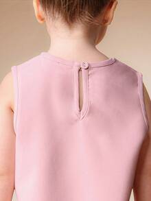 SUMWON Vestido corto casual de fiesta con cuello redondo y sin mangas, con bolsillos y aplicación de corazón, para niñas, para vacaciones - Rosa - Ver 6
