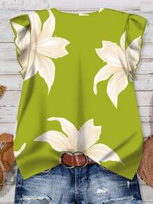 SHEIN LUNE Áo sơ mi nữ cổ chữ V in hoa, kiểu dáng thường ngày, thích hợp cho mùa hè. - màu xanh lá - Xem 2