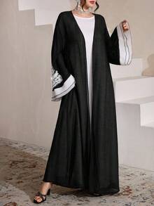 Al Najma Women's Floral Embroidery Pattern Casual Versatile Daily Wear Arabic Style Flare Sleeve Robe - Black - View 7