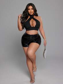 NU&NOW Plus Size Women's Sexy Summer Tight-Fitting Chain Knit Monokini - Black - View 3