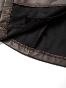 GlowEve CURVE 大码时尚百搭通勤系带无袖皮夹克 - 棕色 - 查看 7