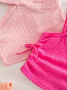 SHEIN Conjunto de 4 piezas de estilo de chaleco irregular de punto lindo para bebé niña en primavera/verano - Multicolor - Ver 6