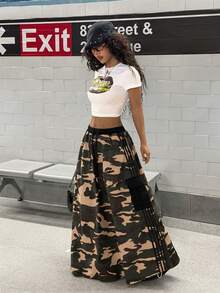 StreetHx 女士休闲抽绳腰带迷彩牛仔迷你裙，适合约会和外出穿着 - 彩色 - 查看 6