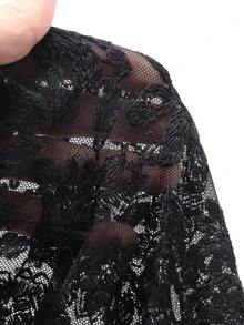 DAZY Robe longue élégante à col rond, manches longues, avec dentelle et broderie, avec lien à nouer. Robe longue, robe de soleil maxi - Noir - Voir 8