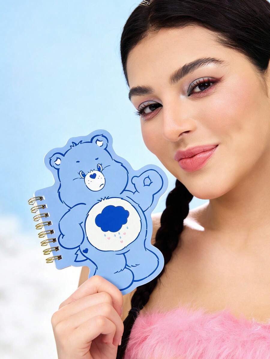 SHEIN X Care Bears 1pc Cute Cartoon Cheer Bear Shaped Portable Spiral Notebook, 80 Pages 40 Sheets Blank Inner Pages, Suitable For Learning, Writing, Drawing, Suitable For Students And Women - Blue - View 1