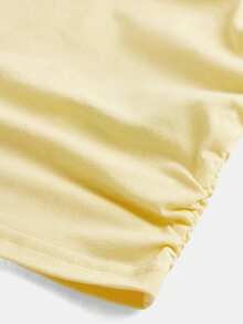 SHEIN Girlism 少女修身休闲圆领短袖T恤，侧边褶皱设计，附赠发圈 - 芥末黃 - 查看 5