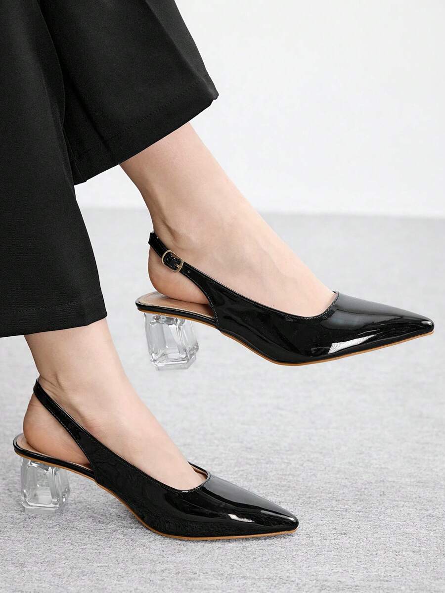 CUCCOO BIZCHIC Sandale cu toc înalt și cristale pentru femei, stil nou, cu vârful ascuțit, stil zână - Negru - Vizualizare 1