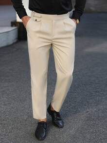 Manfinity Mode Men's Solid Color Pocket Straight Leg Casual Suit Pants - Beige - View 5