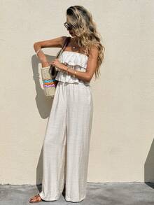 Serisse 女士纯色简约休闲连体裤 - 杏色 - 查看 3