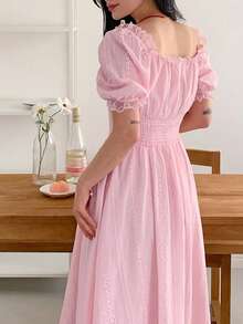 DAZY Damen Spitzenkragen tailliertes A-Linien Midi-Kleid, strukturierter Stoff - Pink - Übersicht 7