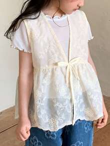 Dazy Kids Girls (Toddler) Sleeveless Open Front Cardigan Jacket - Apricot - View 1