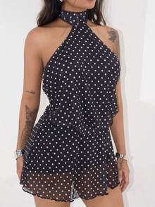 Rayane Ketlyn Women's Elegant Polka Dot Print Backless Mini Cami Dress - Black - View 3