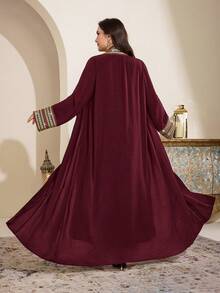 Al Najma Áo Abaya dệt kim thời trang và thanh lịch dành cho phụ nữ cỡ lớn - Màu Đỏ Sâu - Xem 2