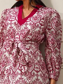 Lilora Women's Elegant Eyelet Embroidery V-Neck Lantern Sleeve Dress - Multicolor - View 6