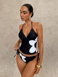 Swim Chiccia Sweet Cherry Plaid Bikini Set - Black and White - View 1