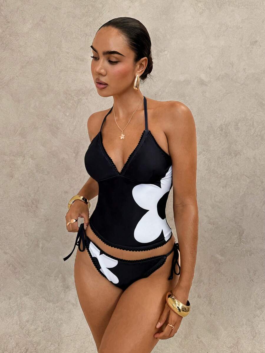 Swim Chiccia Sweet Cherry Plaid Bikini Set - Black and White - View 1