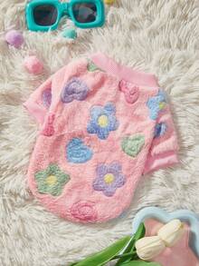 PETSIN 1件粉色花卉印花法兰绒保暖宠物服 - 彩色 - 查看 4