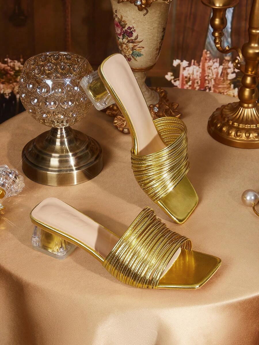 CUCCOO TILAWA Ladies Gorgeous Rhinestone Square Heel High Heel Sandals - Gold - View 1