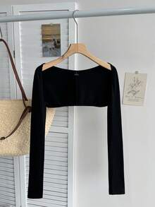 Tseoso 95% Cotton Black Solid Crop Bolero Shrug Top For Women - Perfect For Yoga, Gym, Home, School & Casual Wear - Multicolor - View 8