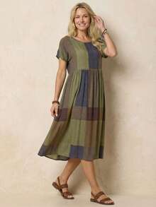 Faunlyn 格紋印花蝙蝠袖娃娃裙 - 彩色 - 查看 4