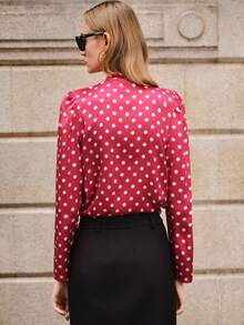 Lumivelle 女士波点印花优雅系领泡泡袖衬衫 - 紅色 - 查看 2