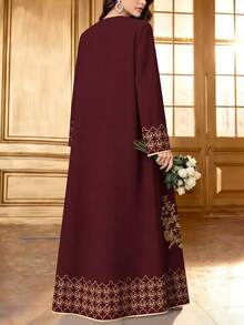 SHEIN Najma 女士复古花卉植物数码印花长袖开衫外套，休闲阿拉伯长袍，适合春秋季穿着 - 彩色 - 查看 2