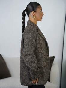 SAYEHFBABY 女士秋冬超大号垫肩西装外套 - 咖啡棕 - 查看 6