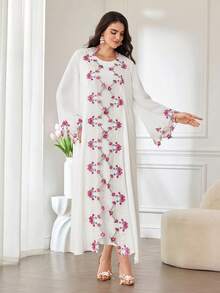 SHEIN Najma 优雅复古定制浪漫蕾丝拼接宽松两件套女装 - 白色 - 查看 6