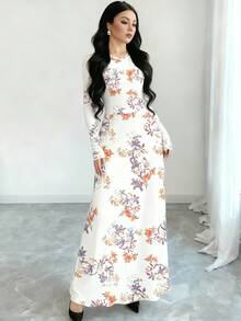 Modelyn 女士碎花圆领长袖A字连衣裙，春季款 - 彩色 - 查看 3