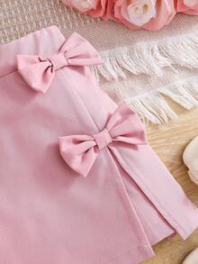 SHEIN 女童纯色修身休闲短裙 - 粉色 - 查看 6