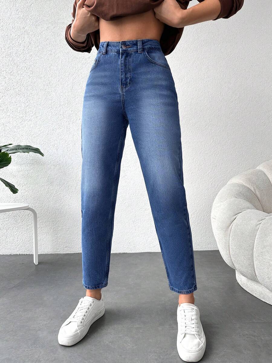 SHEIN Cottnline Women's Casual Daily Cropped Denim Jeans - Dark Wash - View 1