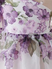 SHEIN 小女孩碎花短袖公主裙，新款蓬蓬裙派对礼服 - 紫色 - 查看 10