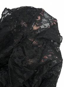 SHEIN BAE 女士绿色吊带露背荷叶边3D立体花卉蕾丝连衣裙，优雅度假连衣裙，夏季连衣裙 - 黑色 - 查看 3