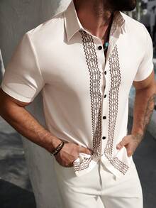 Manfinity Nomadique Men's Summer Casual Geometric Print Shirt Mens Short Sleeve Shirt Mens Button Up Shirt - Multicolor - View 4